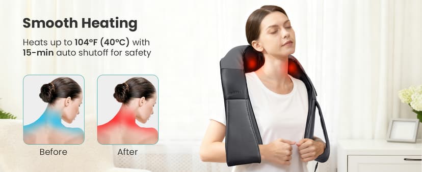 Nekteck Shiatsu Neck and Back Massager with Soothing Heat, Shoulder Massager for Pain Relief Deep Tissue, Electric 3D Kneading Massage Tools for Leg Body Muscle, Corded Power, Gifts for Him Her