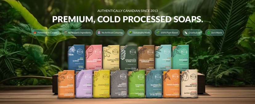 Handmade in Canada, Plant Based Cold Process Natural Bar Soap, With Premium Essential Oils, Dry Skin, Pack of 6 (For Him)