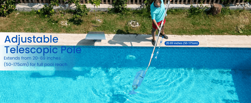 2025 Upgraded Handheld Pool Vacuum Cleaner for Above Ground & Inground Pools - Cordless Pool Cleaner w/18.5GPM Suction, Telescoping Pole(20-69in), 2 Brush Heads - Ideal for Spas & Hot Tubs