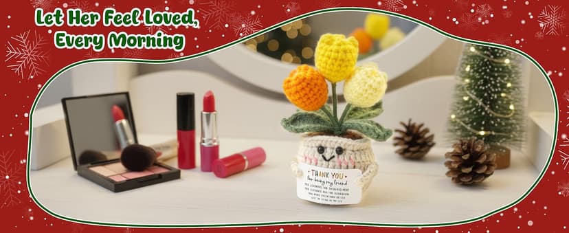 OASSIE Christmas Thank You Gifts for Women Friends - Thank You for Being A Friend Emotional Support Crochet Tulip with Card - Birthday Gifts for Women Friendship, Friend Gift for Coworker Sister