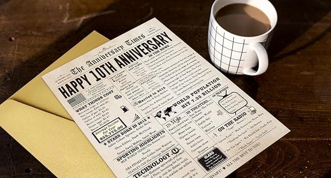 Big 10th Anniversary Card for Him Her, Retro 10 Year Anniversary Card Gift for Couple, Sweet 10 Wedding Anniversary Cards for Wife Husband, Best Decennial Gifts Idea for Parents