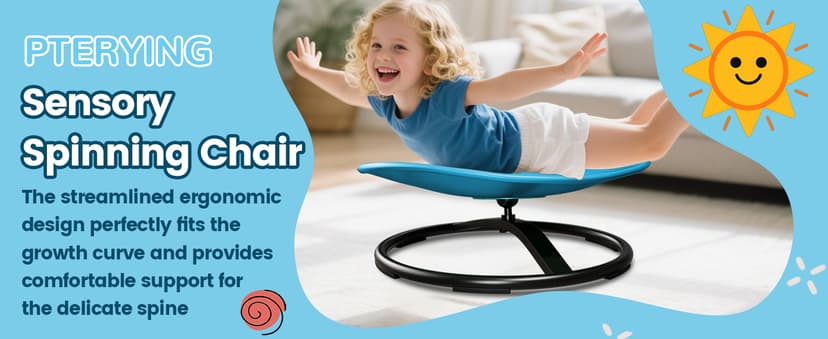 21" L × 19" W Large Size Spinning Chair for Autistic Kids, Toddler Sensory Spinning Chair, Sensory Toys Gifts for Kids with Autism & ADHD, Sit and Spin Training Body Coordination, Azure Rounded Shape