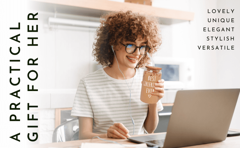 Gifts for Girlfriend - Girlfriend Gifts for Women - Anniversary, Valentines, Birthday Cup for Her - Romantic Love Glass for Her - 16 Oz Can Glass with Lid, Straw & Brush
