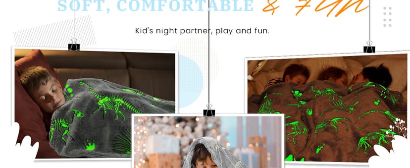 Glow in The Dark Blanket Dinosaur Throw Blanket for Boys Kids Soft Warm Cozy Cute Dino Blanket Unique Dinosaurs Toys Gifts Gray Glowing Dinosaur Room Decor Blankets for Girls Teens 50"x60"