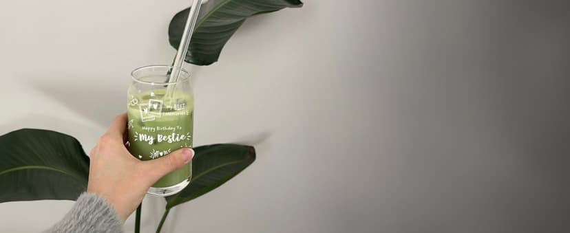 Best Friend Birthday Gifts for Women Friendship - Happy Birthday to My Bestie Glass Cups with Lids and Straws, Funny Presents for Bff Friends Coworkers Unique, Cute Iced Coffee Cup, 16 oz