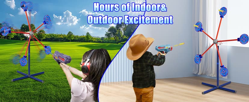 Rocket Shooting Games Toys with Rotating Target 2 Toy Guns 20 Foam Darts Kids Outdoor Toys for Boys Age 5 6 7 8 9 10+ Year Old Carnival Games Compatible with Nerf Guns