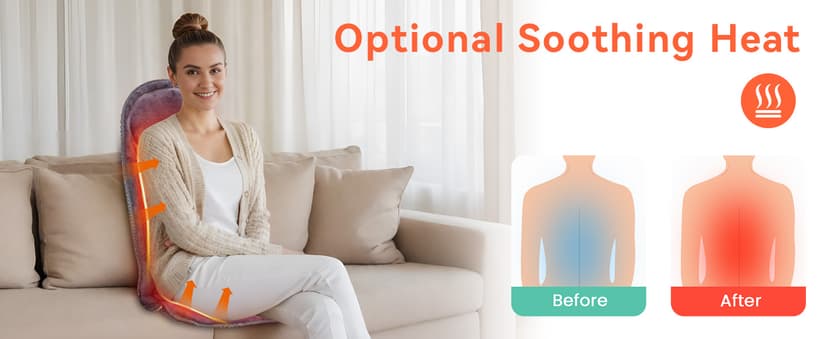 Snailax Vibration Back Massager with Heat, Massage Seat Cushion with 6 Vibrating Motors and 2 Heat Levels, Massage Chair Pad for Home Office use, Gifts for Him Her