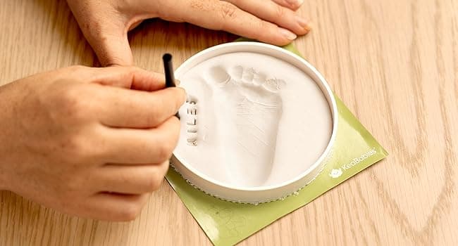 Baby Hand and Footprint Kit Girls, Boys - Personalized Baby’s First Christmas Ornament Kit, Newborn Christmas Gifts for New Mom, Cute Shower Gifts, Easy to Use Handprint Ornaments(Gold Paint, Cherish)