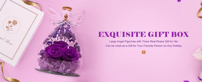 Beferr Birthday Gifts for Women Mom Fresh Flowers for Delivery Prime Forever Preserved Rose in Glass Angel Figurine for Grandma Sister Daughter Wife