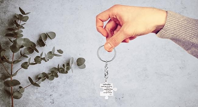 Best Godmother Ever Mug 12 Ounces Ceramic Coffee Cup Floral Beige with Keychain, Gift for Godmother Birthday, Mother’s Day, Christmas from Godchild