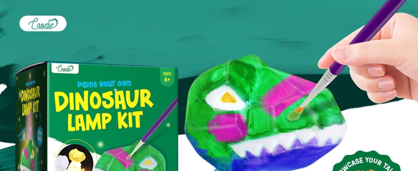 Paint Your Own Dinosaur Lamp Kit, Art Supplies Kids Paint Set, Arts and Crafts for Kids Ages 8-12, Dinosaur Toys Girls Boys Halloween Birthday Christmas Gifts Ages 3 4 5 6 7 8 9 10 11 12+