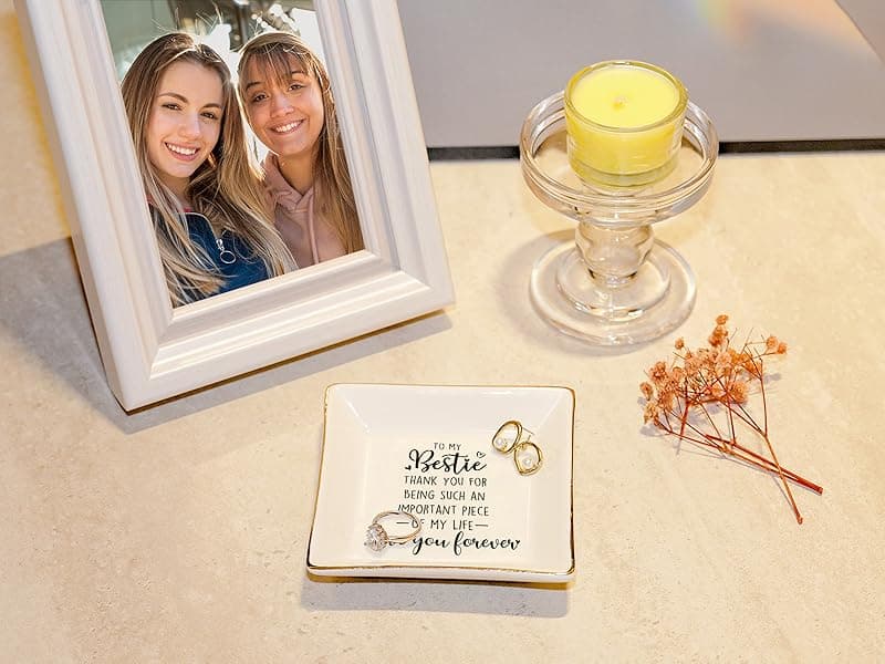 PUDDING CABIN Bestie Gifts for Women Thank you for being such an important piece of my life Ceramic Jewelry Dish for Rings Earrings, Friend Birthday Gifts for Women Female Bff Soul Sister Work Bestie