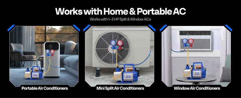 VIVOHOME 110V 1/3 HP 4CFM Single Stage Rotary Vane Air Vacuum Pump and R134a AC Manifold Gauge Set Kit with Leak Detector Carry Bag for HVAC Air Conditioning Refrigeration Recharging ETL Listed