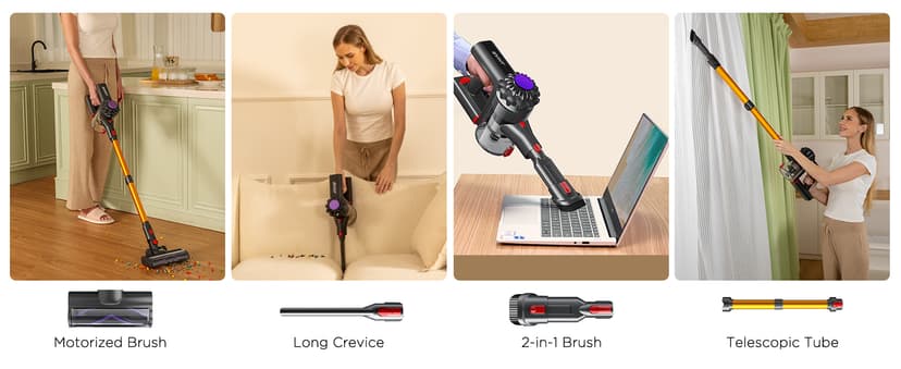 Cordless Vacuum Cleaner, 450W 40KPA Vacuum Cleaners for Home, 45Mins Lightweight Stick Vacuum with Advanced Green Light Tech, Rechargeable Battery Vacuum for Carpet,Pet Hair,Hardwood Floor