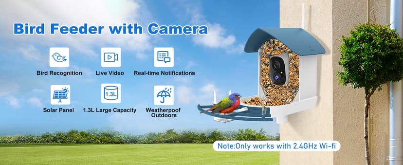 Bird Feeder with Camera,AI Identify Birds Species,Smart Bird Camera with Solar Powered,Auto Record FHD Birds Video in Backyard,Instant Notifications,Ideal Gift for Family and Bird Lovers,Navy Blue