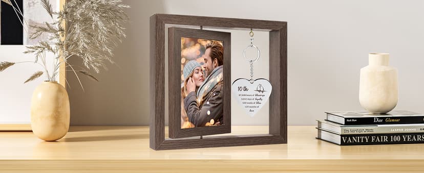 10 Year Anniversary Picture Frame Gifts for Couple 10 Year Anniversary Decorations Gifts for Wife 10 Year Gift Anniversary Customized Photo Frame Happy 10th Aniversario Decorations Gift for Him
