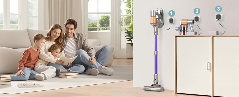 Cordless Vacuum Cleaner, 2 Batteries 120 Mins Runtime, 600W 50KPA Stick Vacuum with Self-Standing, Tangle-Free Brush, LED Display, Vacuum Cleaner for Home Hardwood Floor, Carpet, Pet Hair