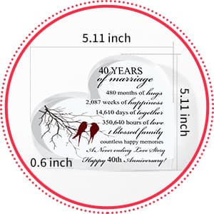 Qunclay 25th Years of Marriage Gift Wedding Anniversary Souvenir Heart Marriage Keepsake Decoration Present for Couple Parent Women Mom Husband Wife He She Friend Grandparents