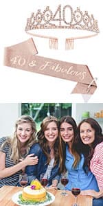 CIEHER 50th Birthday Crown + 50 & Fabulous Sash+Pearl Pin Set, Tiara, 50th Gifts, Decorationsfor Women Friends, Happy Party Favor Supplies