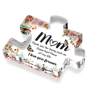 VELENTI Gifts for Mom - Cute Engraved Acrylic Block Puzzles Piece - Adorable Mom Gift from Son, Daughter - Fun Christmas, Mothers Day, Birthday Gift Idea for Mom - Fancy Decoration Piece for Home