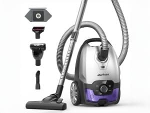 Canister Vacuum,1700W/45KPA Bagged Vacuum Cleaner,5L Large Capacity,Auto Cord Rewind,HEPA Filter,Low Noise,7.5M Cleaning Radius,Variable Power Control,Easy to Push,Hard Floor,Pet,Carpet,Upholstery,Car