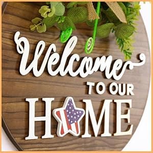 Interchangeable Seasonal Welcome Sign Front Door Decoration, Rustic Round Wood Wreaths Wall Hanging Outdoor, Farmhouse, Porch, for Spring Summer Fall All Seasons Holiday Halloween Christmas.