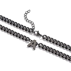 DuoDiner Initial A-Z Cuban Link Chain Necklaces for Men Boys Women Letter Pendant Stainless Steel 6.5mm 18+2 Inches,Jewelry Gifts
