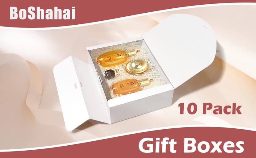 10 PCS Gift Boxes with Lids, 10.6x7.8x3.1 Inch Kraft Paper Gift Box, White with Ribbon, Bridesmaid Proposal Box for Wedding, Packaging, Present, Birthday, Cupcake