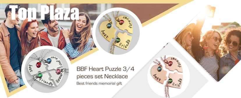 Top Plaza Best Friends Forever and Ever Necklaces for 3 BFF Heart Puzzle Matching Alloy Pendant Necklaces Set Friendship Jewelry for Sisters
