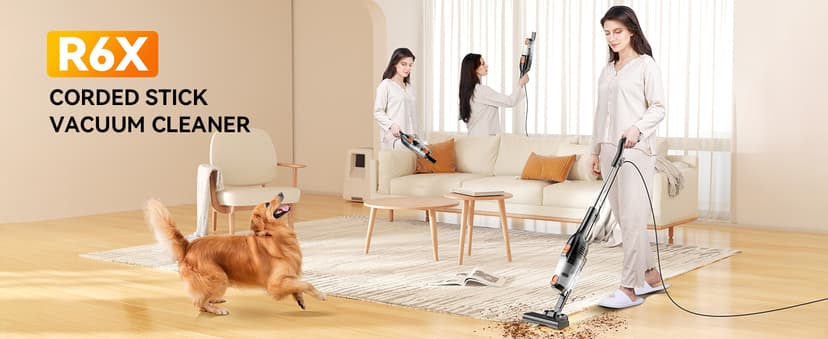 Vazone R6X Corded Stick Vacuum Cleaners for Home, 30Kpa Powerful Suction Stick Vacuum with 16Ft Cord, 2 in 1 Lightweight Handheld Vacuum Cleaner for Hardwood Floor Pet Hair