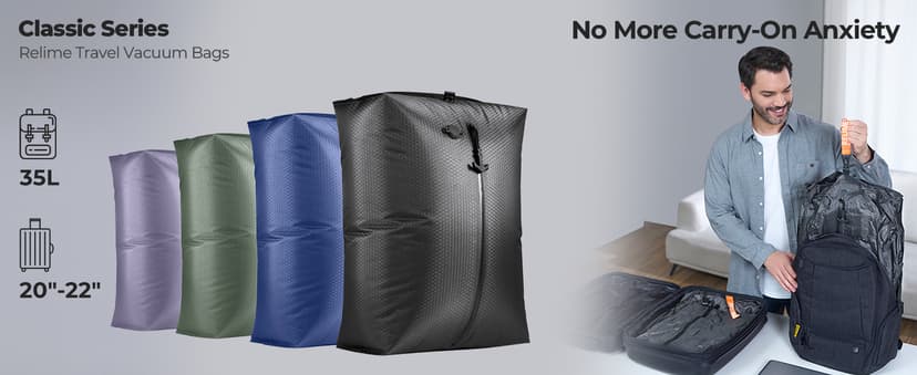 Classic Series Vacuum Bags for Travel Luggage with Wireless Pump, Compression Bags for Carry On Suitcases and Backpack, Vacuum Seal Packing cube for Cloth Packing (2PC + PUMP)