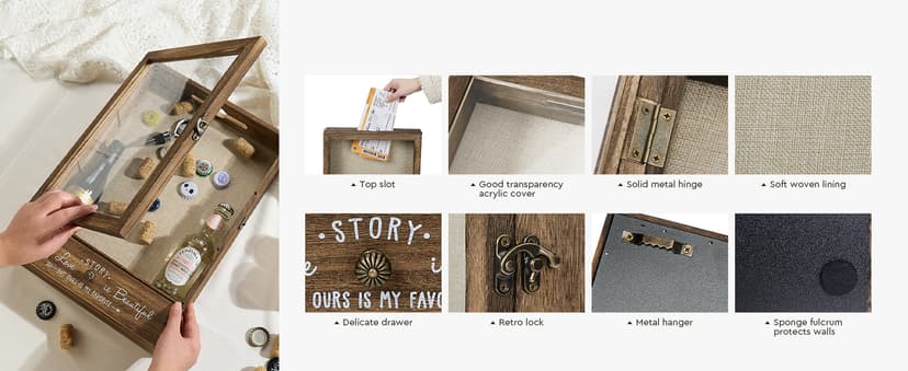 AW BRIDAL 11X16 Large Shadow Box Picture Frames Deep Shadow Boxes Display Cases with Removable Shelves and Drawers, Brown Wooden Memory Boxes for Keepsakes with Slot Christmas Decorations Gifts