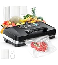 95kpa Vacuum Sealer, Commercial Fully Automatic Food Sealer, Powerful Sealing System, Double Heat Seal, Built-in Cutter and Bag Storage, 1 Roll Bag and 10 Precut Bags