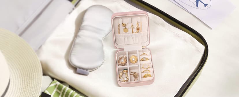 Vlando Travel Jewelry Case - Teacher Appreciation Gifts - Small Jewelry Travel Organizer Box Travel Essentials Christmas Gift for Women Girl - Pink