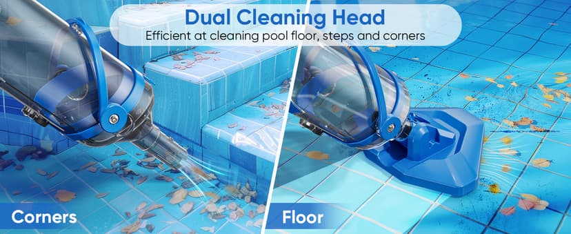 Cordless Pool Vacuum with Telescopic Pole, 18.5 GPM Powerful Suction, 1.5H Supercharge Technology, Handheld Rechargeable Pool Vacuum Cleaner for Above Ground/Inground Pools, Hot Tubs, Spas