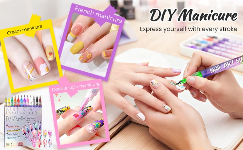 Nail Art Pens Set 12 Colors Nail Art Markers,2025 Nail Polish Pens Drawing Painting Pen for Home Salon,Quickly Dry Nail Art Nail DIY Decoration for Adult Kids (12-Colors)