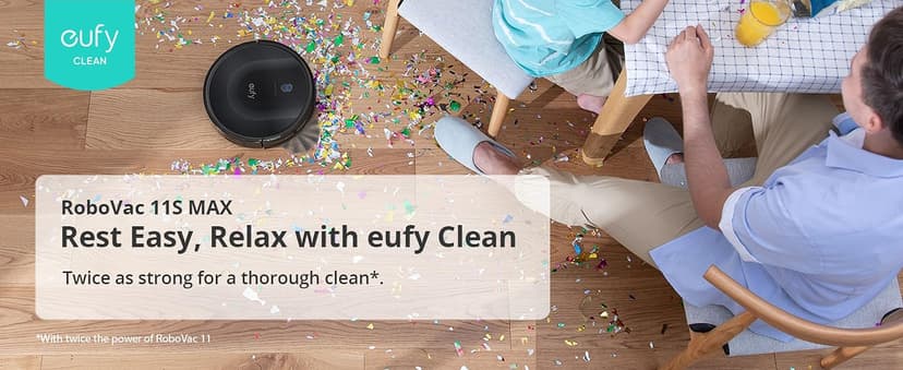 eufy Robot Vacuum 11S MAX, Super Thin, Powerful Suction, Quiet, Self-Charging Robotic Vacuum Cleaner, Cleans Hard Floors to Medium-Pile Carpets, Black