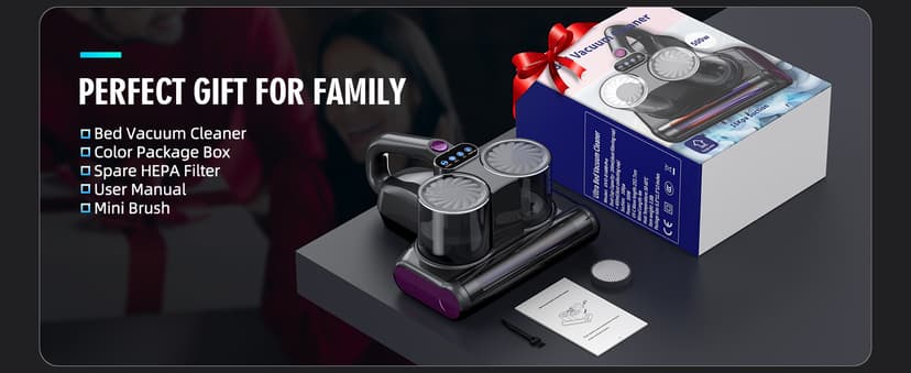 Mattress Vacuum Bed Vacuum Cleaner 16Kpa Suction 253.7nm UV-C Light, 140°F Heated Air, 30000 RPM Brushroll, Ultrasonic, HEPA Filter, Handheld Vacuums for Carpet/Sofa, 500W Corded, (Dark Gray)