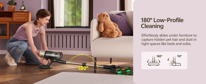 Ultenic Cordless Vacuum Cleaner, 550W 50KPA 65min Runtime, Stick Vacuum with Green Light, Self-Standing & 180° Lay-Flat, Anti-Tangled Brush, Vacuum Cleaners for Home/Hard Floor/Carpet/Pet Hair, U15