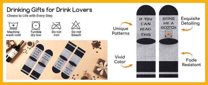 Zmart Drink Gifts for Men - Scotch Whiskey Socks for Drink Lovers, Beer Coffee Gifts