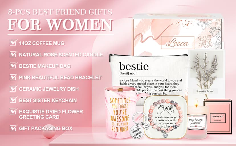 Best Friend Birthday Gifts for Women Friendship Gifts for Women Friends Unique Bestfriend Birthday Gift for Woman Bestfriend gift Ideas for Bestie BFF Soul Sister - Mug, Keychain, Candle, Bracelet