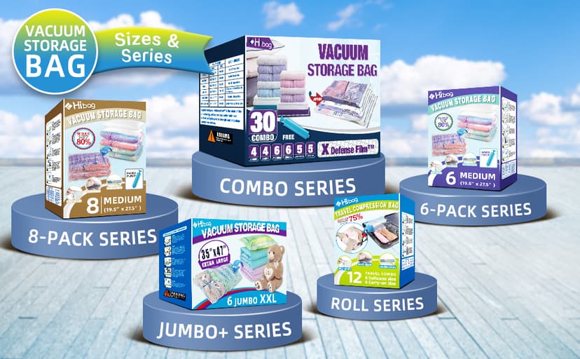 HIBAG Vacuum Storage Bags, 30-Pack Space Saver Vacuum Storage Bags, Vacuum Seal Bags for Clothing, Clothes, Comforters and Blankets (30C)