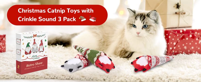 Retro Shaw Christmas Cat Toys, Xmas Catnip Toys for Indoor Kitten Kitty, Safe Kitten Teeth Cleaning Toy, Interactive Cat Chew Kitty Kicker Toy Santa Claus