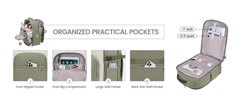 LOVEVOOK 40L Travel Backpack for Women & Men, Airline Approved Carry On Luggage with 3 Packing Cubes, TSA Overnight Bags, Waterproof Personal Item Bag, Weekender Essentials Backpacks fits 17" Laptop