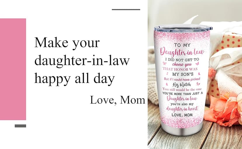 ZANIION Daughter In Law Gift Tumbler 20oz 1PC, Thoughtful Gifts Ideas For Daughter-In-Law From Mother-In-Law Mug, Best Christmas Mothers Day Weeding Decoration Present For Future Son'S Wife Coffee Cup
