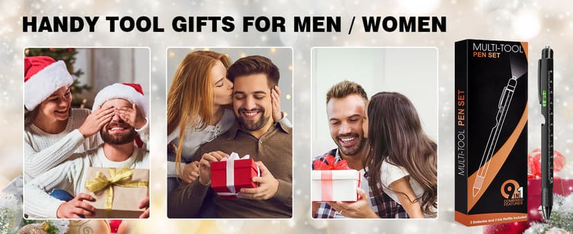 Gifts for Men, Christmas Stocking Stuffers for Men Dad Husband Adults, 9 in 1 Multitool Pen, Cool Tools Gadgets Birthday Present, Fathers Day Dad Gifts from Daughter Son