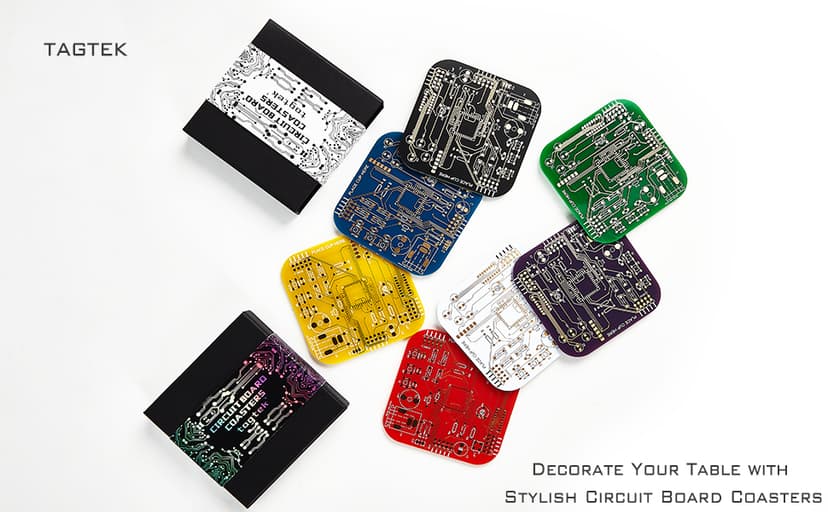 Coasters for Drinks in PCB-Design Black Coasters Decor with Immersion Gold Circuit Board Coaster for Coffee Table Gamer Bar Office Cute Stuff for Boyfriend Geeky Engineer Dad Men (2 x Black/Pack)