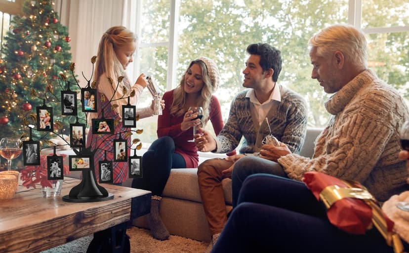 Americanflat Family Tree Picture Frame - Includes 6 Hanging 2x3 Picture Frames - Adjustable Ribbon Tassels - Ideal as Mother’s Day Gifts, Birthday Gifts, or Christmas Decor - Black and Bronze