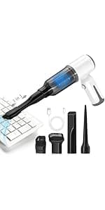 Cordless Vacuum Cleaner-Mini Air Duster, Portable Handheld Vacuum, 3 in1Dry Use Dust Buster & Air Blower for Kitchen, 6500PA Suction,Inflate/Deflate Swim Ring (White)