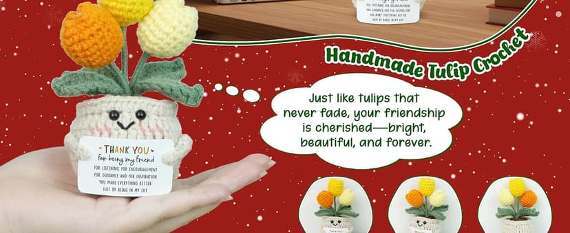 OASSIE Christmas Thank You Gifts for Women Friends - Thank You for Being A Friend Emotional Support Crochet Tulip with Card - Birthday Gifts for Women Friendship, Friend Gift for Coworker Sister
